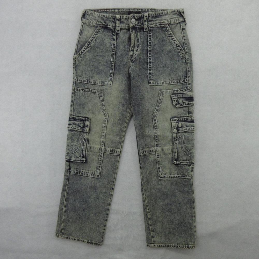 True Religion Ricki Relaxed Straight Jeans Mens 30x29 Gray Carpenter Cargo Denim
